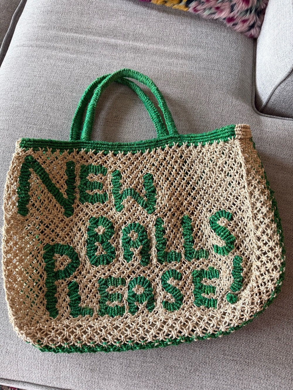 Tennis Themed Bag with Green Trim and Graphic Text